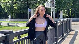 Shows Breasts in Crowded City! Public Flashing Shock!