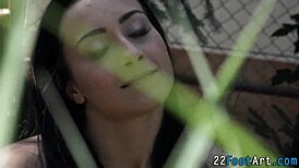 this teen babe gives an amazing footjob outdoors with her feet and gets a big facial 😍