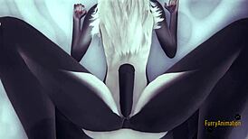 Twin cat furries engage in hard blowjob and fucking with creampie in POV