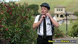 Innocent athletic hunk explores first anal sex