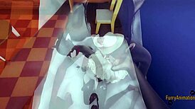 Twin cat furries engage in hard blowjob and fucking with creampie in POV