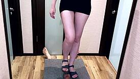 Blonde Milf Mistress Gives Footjob on Desk in POV, Lactating and Cumming