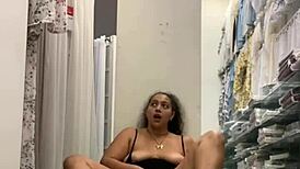 Latina employee caught masturbating and squirting in public store