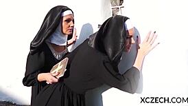 Wow! Two Sexy Czech Nuns Licking Each Other Wildly on Xczech!