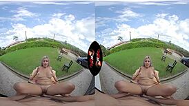 VR Latina babe with big tits and purple hair in outdoor reality