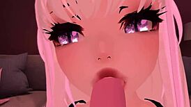Horny VTuber in cosplay masturbates loudly with dildo during VRChat ERP