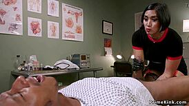 Busty Asian domme ties up and gags the black guy 😈