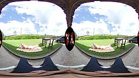 VR Latina babe with big tits and purple hair in outdoor reality