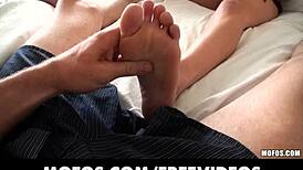Foot massage turns into intense POV suck and fuck.