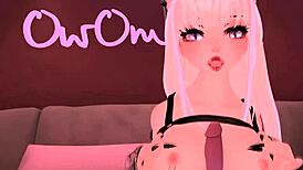 Horny VTuber in cosplay masturbates loudly with dildo during VRChat ERP