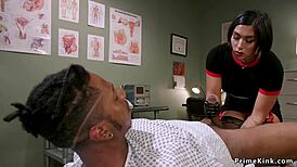 Busty Asian domme ties up and gags the black guy 😈