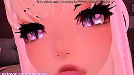 Horny VTuber in cosplay masturbates loudly with dildo during VRChat ERP