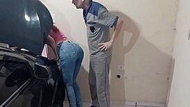 Outdoor fucking of a mechanic office by amateur couple