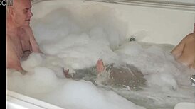 Bubbly blowjob turns into a close-up tit show