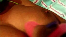 Short-haired tan wife relaxes solo with toys