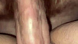 My wife bent over in doggy style, getting a big creampie from my monster cock