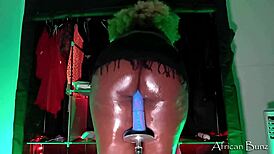 Wow, check this perfect chocolate booty riding a 10-inch dildo fuck machine! 😍