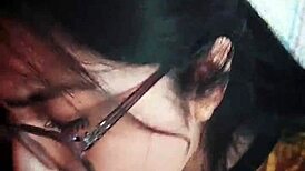 The Argentinian babe receives a warm cum facial after intense blowjob