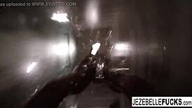 Steamy shower by Brunette MILF Jezebelle flaunts her body