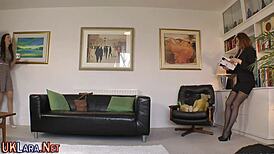 British Redhead Babe In Stockings Teasing With Tongue