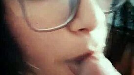 The Argentinian babe receives a warm cum facial after intense blowjob