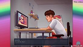 Summertime Saga 11: riding a monster dildo with my big ass. Brunette college babe showing off tits during wild orgasm.