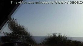 Sexy brunette sucked on beach and car