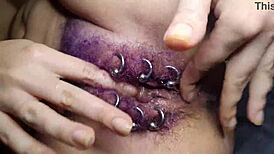 dude, this purple hairy pierced pussy took anal fisting and squirted everywhere, so wild!