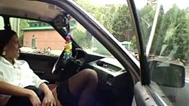 Mature brunette teases with outdoor fingering and masturbation