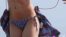 janeth tense poses outdoor in lingerie, undressing slowly