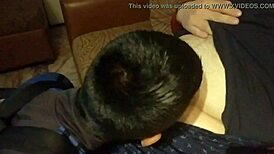 after a wild fuck, he gets a sloppy blowjob