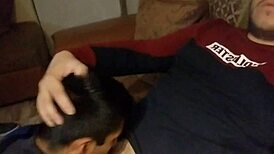 after a wild fuck, he gets a sloppy blowjob