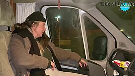 Mature woman accepts lift and reveals wet pussy in homemade reality.