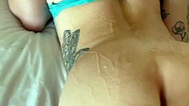 boy licks pussy first time in car, pees on her ass