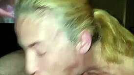 Slut wife sucks the cum out of the hairy milf's cock