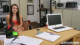 Teen licks director's big cock before he drills her deep.