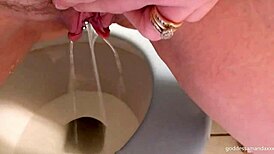 Solo babe peeing and farting on homemade toilet