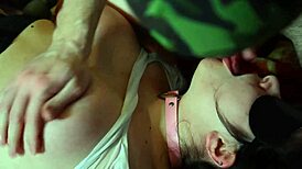 Huge cum explosion covers her face and fills her mouth in wild scene.