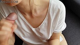 I licked his cock until he spilled cum on my new shirt in pov view