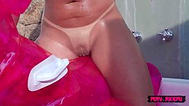 this cute teen's having fun with her inflatable toy in the pool, masturbating and cumming multiple times