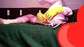 Watch this cosplay babe solo with large dildo under blacklight!