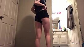 hey, watch this sexy teen strip and play with her small tits at home