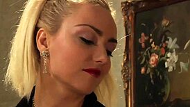 In a leather dungeon, dominant mistresses enslaved lesbian slaves, polishing pussies through panties to intense orgasms.