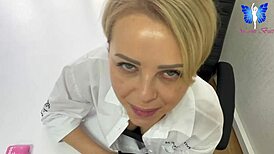Quickie Blowjob with Cum Swallowing from Skilled Office Secretary