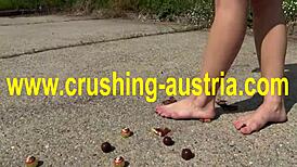 Outdoor attention is paid to feet of blonde bombshell Amber