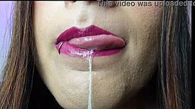 Latina Brunette's Mouth Milking with Tongue and Spit