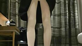 Tranny Femboy Jerks Off In Black Dress With Huge Cumshot