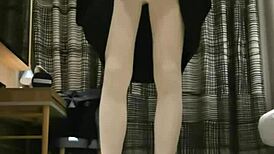 Tranny Femboy Jerks Off In Black Dress With Huge Cumshot