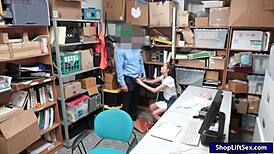 Pretty teen thief gets caught and screwed by the officer at work