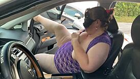 Hot blonde milf twerking her big booty in the car